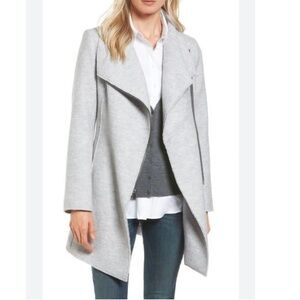 Halogen Asymmetrical Zip Boiled Wool Blend Coat Light Gray Size XS